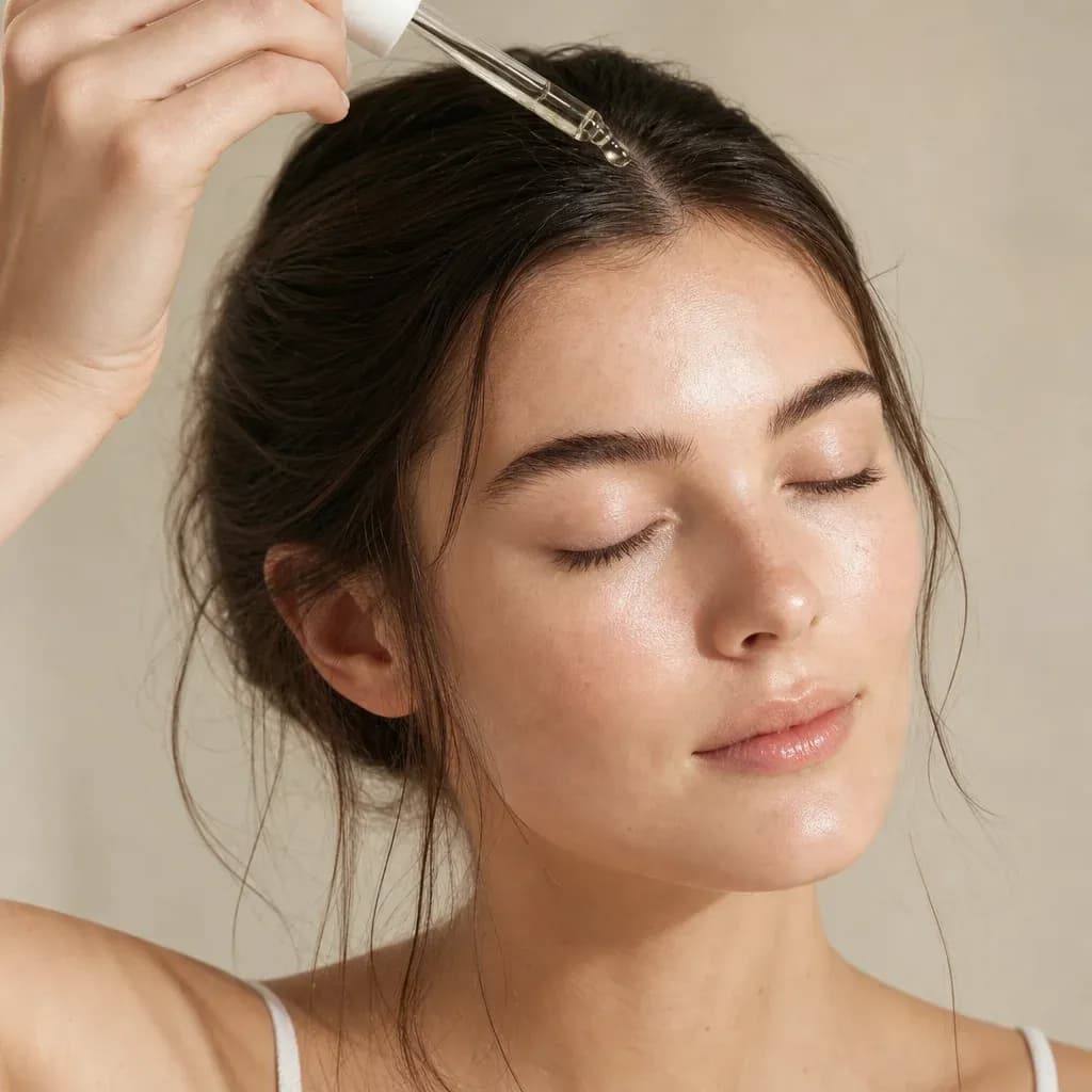 Applying the Liora serum to the scalp with the dropper